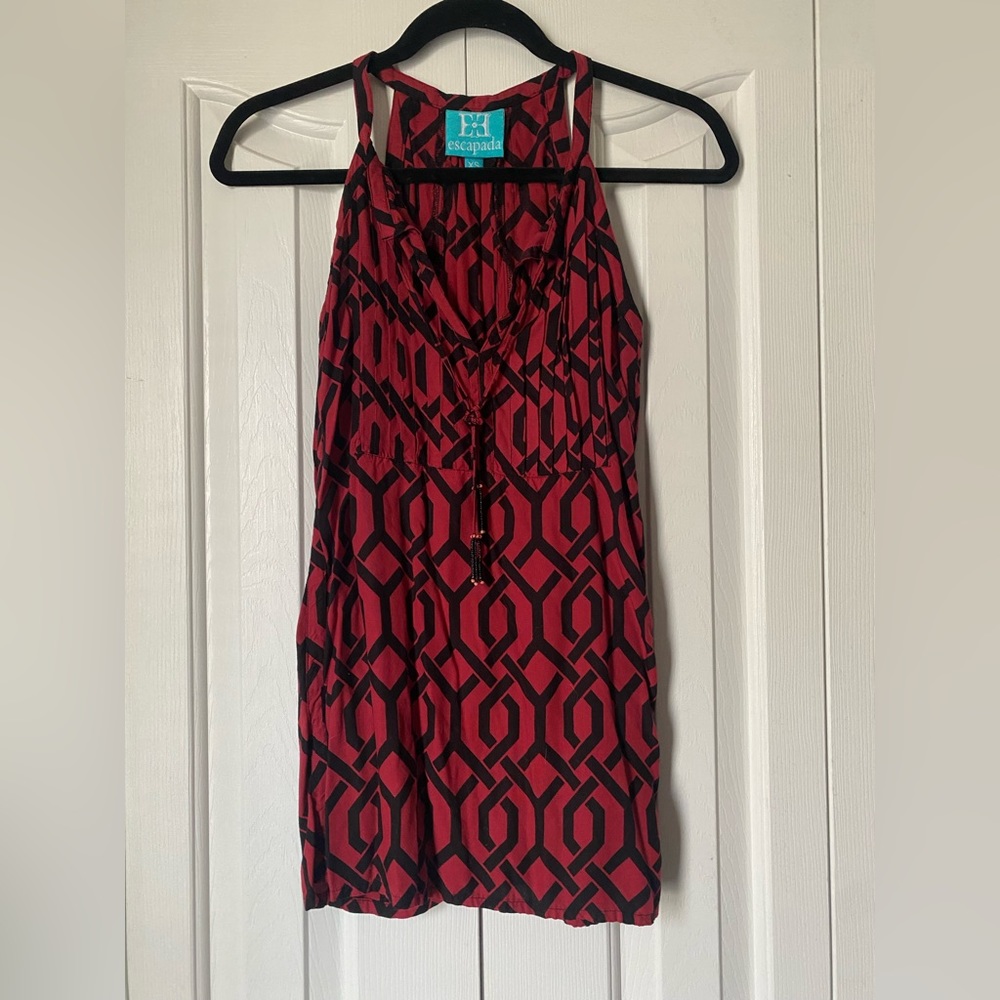 ESCAPADA- RED AND BLACK DECORATED RAZOR TANK WITH BEADED DETAIL - XS